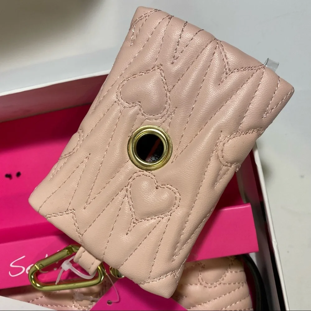 Betsey Johnson Pet Set Pale Pink Heart Crossbody Bag Waste Bag and Dog Collar